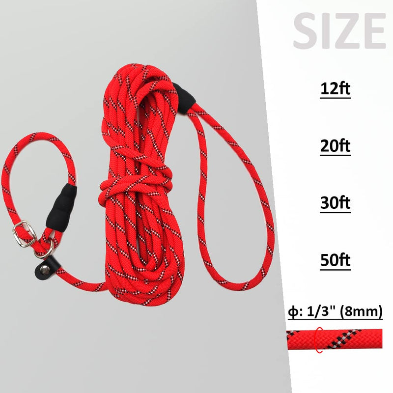 Reflective Long Slip Lead Dog Leash Anti-Choking 12 FT/20 FT/30 FT/50 FT Rope Training Leash for Medium Dogs Small Puppy Pets (30ft, red) 1/3 in x 30ft - PawsPlanet Australia