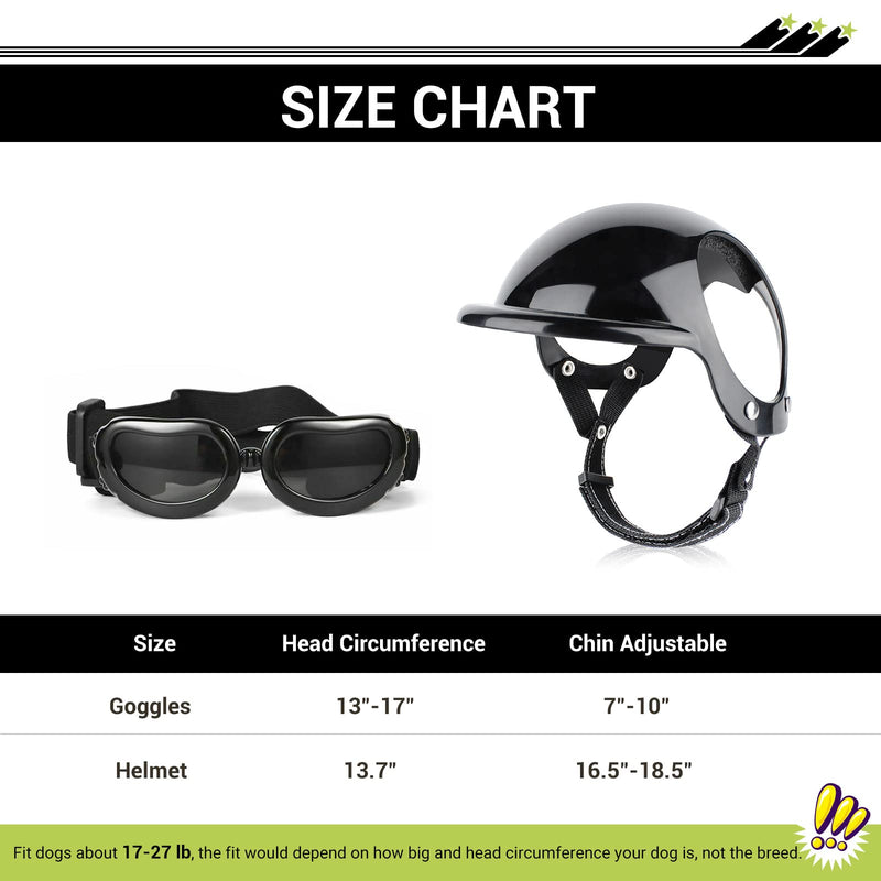 Dog Helmet and Goggles for Small Breed Dog, UV Protection Dog Motorcycle Goggles Helmet with Ear Hole, Dog Bike Helmet Black goggles+ Helmet