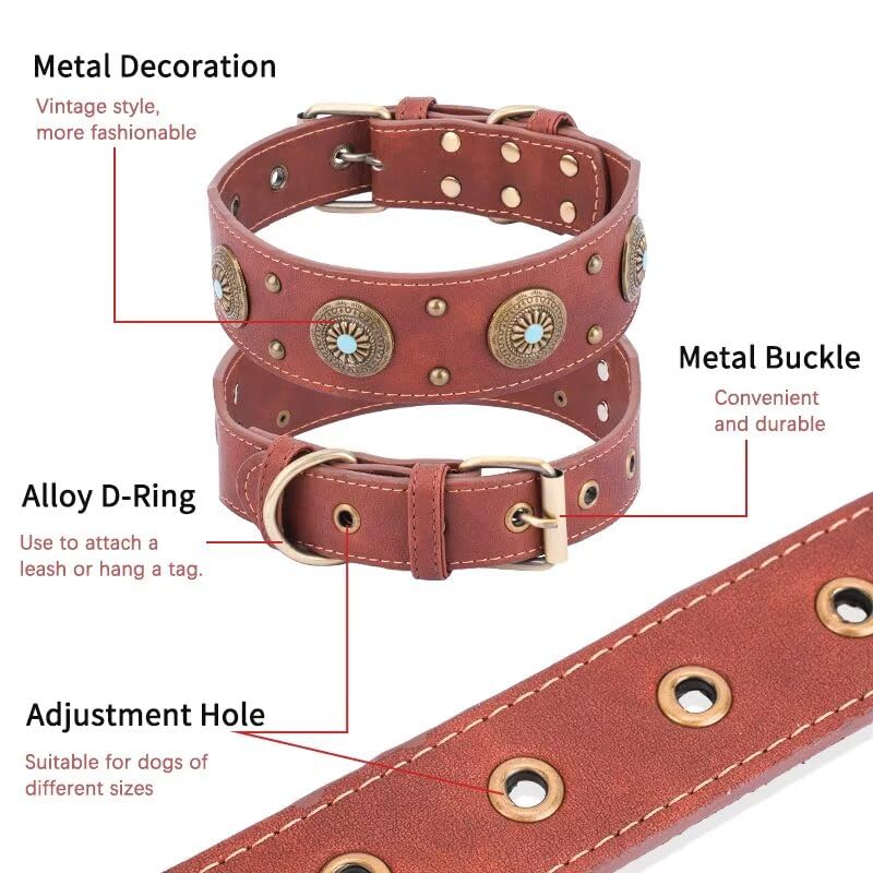 Leather Dog Collars for Small Dogs - Heavy Duty Adjustable, Durable PU Leather Collar for Small, Medium, Large, and Extra Large Dogs - Comfortable Fit with Quick-Release Metal Buckle Brown S Small (Neck: 14.0 - 19.0") - PawsPlanet Australia