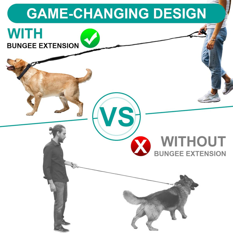 Philorn Bungee Dog Leash Heavy Duty 6-7FT Adjustable Length No Pull with 2 Padded Traffic Handles, Reflective Threads, Car Seatbelt for Large Medium Dogs (Black) Black - PawsPlanet Australia