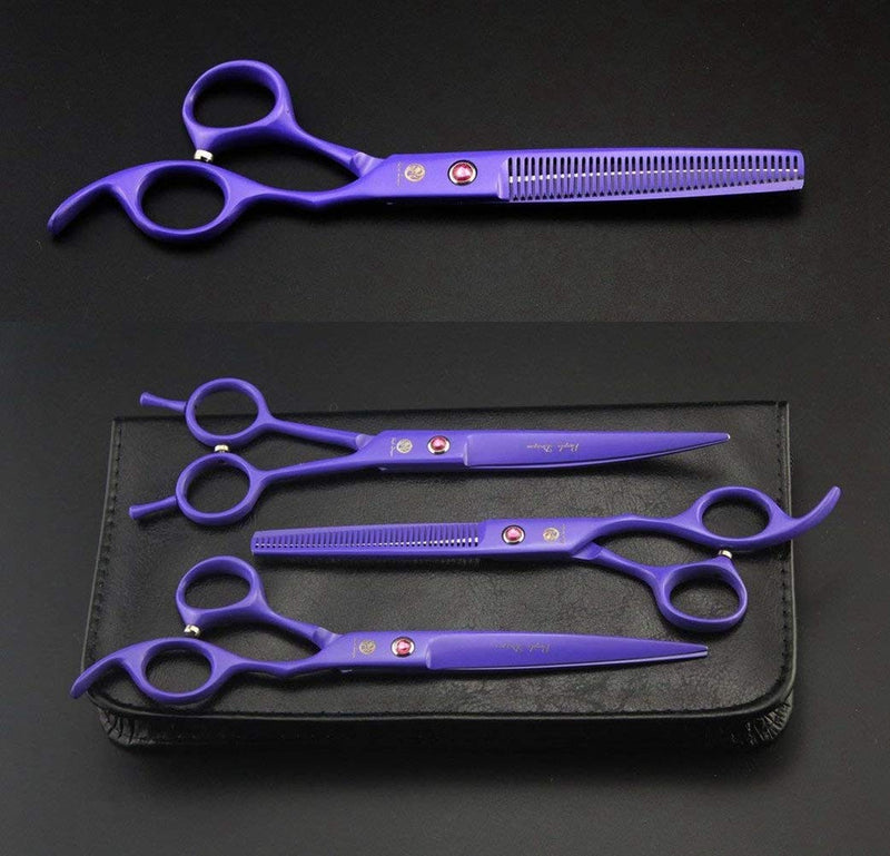 Purple Dragon 7.0 inch Rhinestone Decoration 3PCS Pet Grooming Scissors Dog Hair Cutting & Thinning Shears Set Violet - PawsPlanet Australia