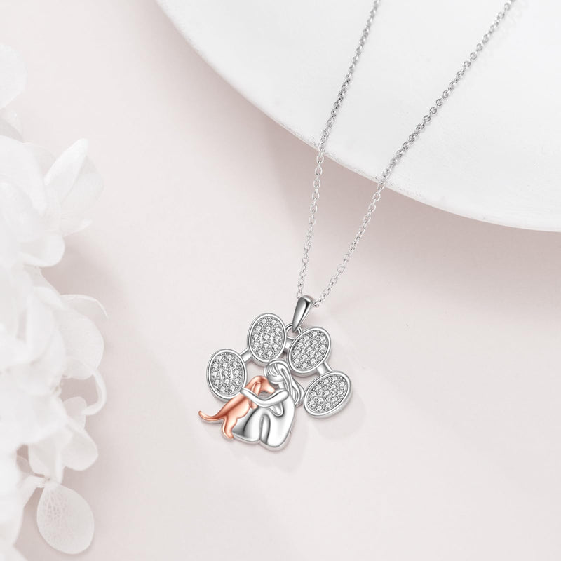 POPLYKE Dog Star/Paw Necklace for Women Sterling Silver Dog Pendant Jewelry Gifts for Girls Paw - PawsPlanet Australia