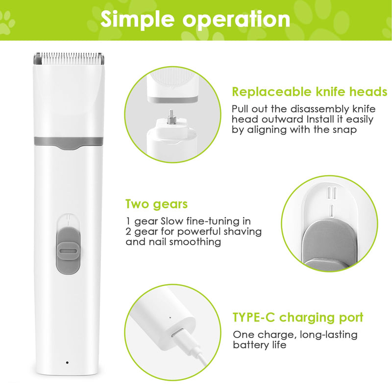 Dog Clippers, Cordless 2-Speed Dog Grooming Clippers Dogs Hair Nails Clipper Kit, 4 in 1 Low Noise USB Pet Paw Hair Trimmer Shaver Set for Dogs Cats Paws, Eyes, Ears, Face