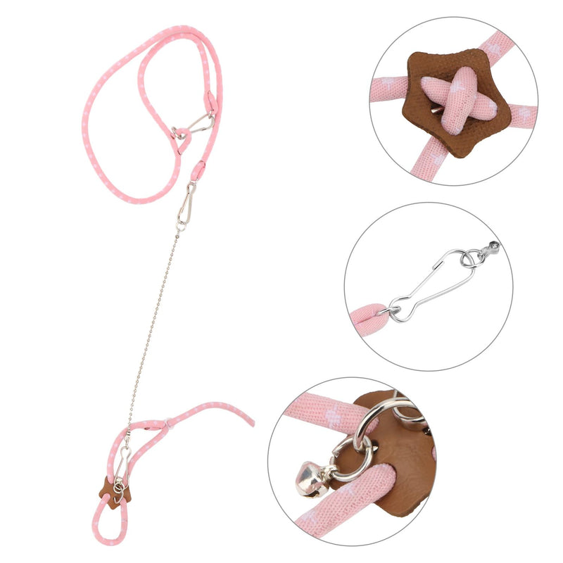 Hypeety Hamster Training Lead Leash Nylon for Hamster Rat Squirrel Gerbil Pet Cage Playhouse Leashes Band Finder Collar Bell (PINK) Pink