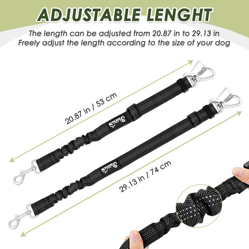 SlowTon Dog Seatbelt, 2 Pack Dog Seat Belt Car Leash Adjustable Elastic Bungee Buffer Heavy Duty Nylon Reflective Pet Safety Tether Connect to Dog Harness for Travel Riding in Vehicle (Daul Clip, B) Black Seatbelt Clip + Carabiner - PawsPlanet Australia