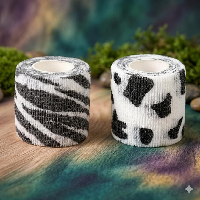 Premium Pet Vet Wrap — Non-Stick to Fur Self Adherent Bandage Wrap for Dogs, Cats & Horses, Breathable Cohesive Tape for Wounds, Paws & Legs, Animal Print Design - Pack of 2 Zebra Print