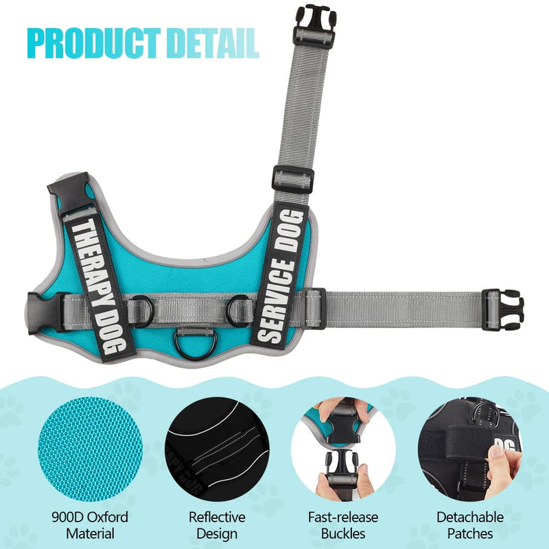Dog Vest Harness and Leash Set, Animire Reflective Service Dog Vest with 10 Patches, 3 Rings No Choke Pet Vest for Leash Placement, in Training Dog Harness for Small Medium Large Dogs(Teal,XL) X-Large(Chest: 23.5-34.5 Inch) Teal - PawsPlanet Australia