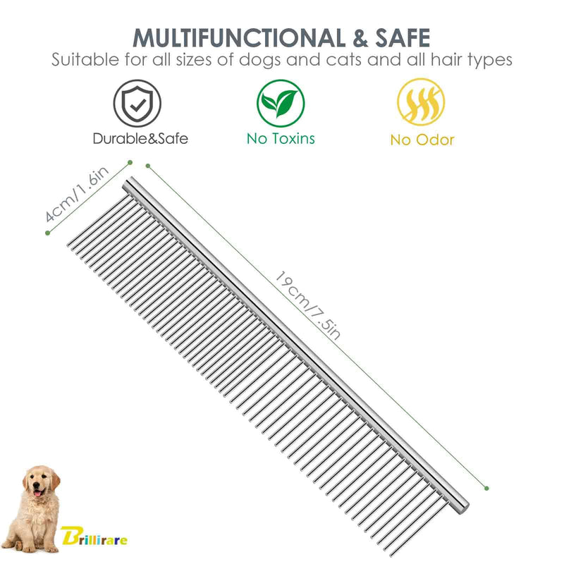 Dog Grooming Comb Pet, Stainless Steel Cat Combs with Rounded Teeth, Professional Metal Tear Stain Remover, Dematting Tool for Small, Medium & Large Pets-7.5in 1 Pack