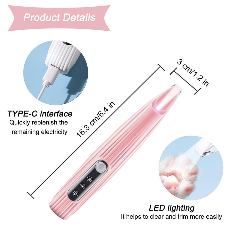 Rechargeable Pet Paw Trimmer with LED Light for Small Dogs - Precision Grooming Tool for Feet, Ears, and Face Hair （Pink） Pink - PawsPlanet Australia