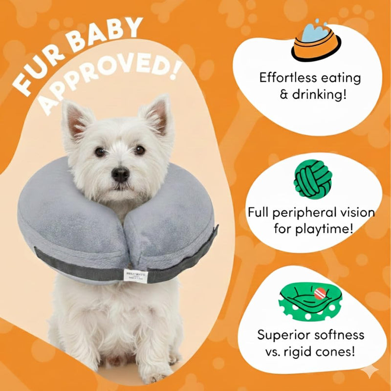 PAWRELIEF Soft Inflatable Dog Cat Cone Collar – Pet Recovery & Protective Dog Neck Collar for Medium Dogs Cats to Prevent Scratching, Licking (Grey, Medium) Gray
