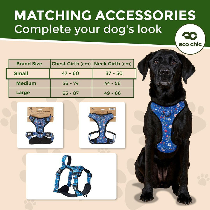 Eco Chic Recycled Comfort Pet Harness Adjustable No-Pull Reflective Padded Dog Vest Harness (Floral Navy Small)