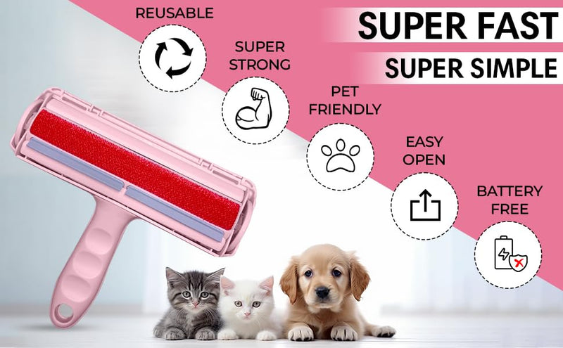 Extra Sticky Lint Roller for Pet Hair Removal – Ideal for Dogs & Cats | Effective Pet Supplies & Grooming Tools | Cat and Dog Hair Remover for Couch & Furniture | Travel Size Lint Roller Pink - PawsPlanet Australia