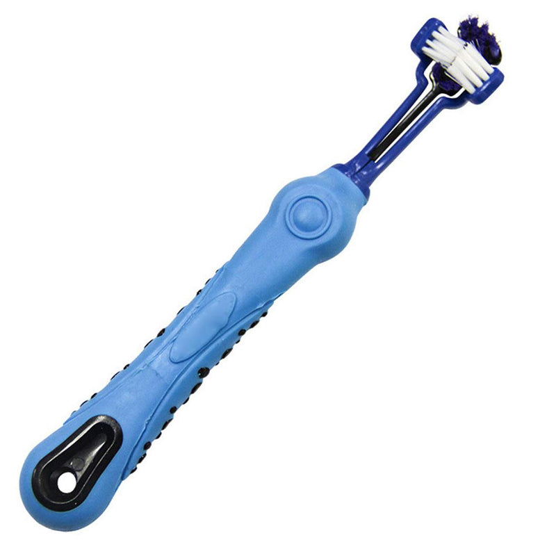 TIHOOD Three Sided Pet Toothbrush Dog Brush Addition Bad Breath Tartar Teeth Care Dog Cat Cleaning Mouth (Blue and Orange) Blue and Orange - PawsPlanet Australia