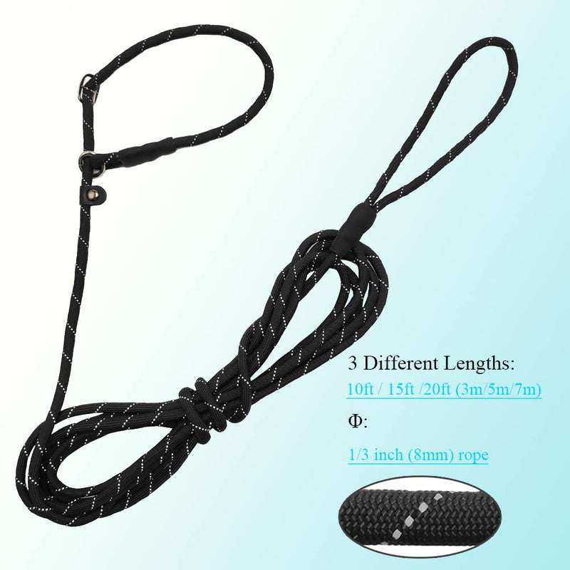 BTINESFUL 10FT / 15FT / 20FT Slip Lead Dog Leash, Reflective 1/3” Rope Leash Long Training Lead for Small Medium Dogs 10ft * 1/3" black - PawsPlanet Australia