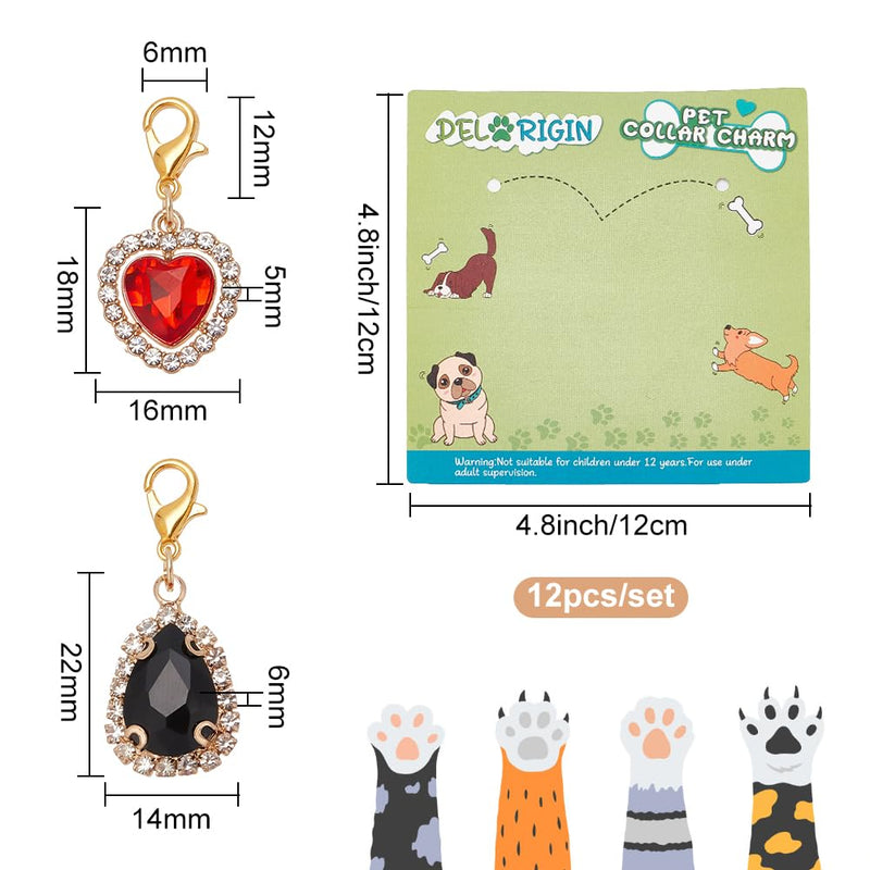 12pcs Heart Collar Pendants for Cat Dog, Teardrop Jewelry Charms Rhinestone Pet Collar Pendants Clip-on Charms for Bag Decor Keychain Pet Necklace Training Home Decoration - PawsPlanet Australia