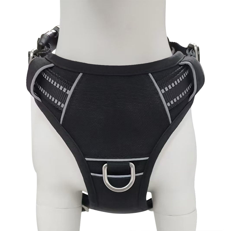 No Pull Dog Harness with Reflective Safety Strips, Adjustable Soft Padded, 3 Buckles, 2 Leash Clips, Oxford No Choke Pet Vest with Easy Control Handle for Large Dogs, Black, L - PawsPlanet Australia
