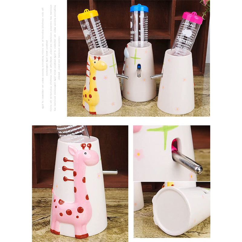 Hamster Water Bottle Small Animal Standing Water Dispenser Ceramic Base Cage Hanging Water Feeding Bottles Auto Dispenser for Hamster Guinea Pig Squirrel Rabbit Hedgehog (Yellow) Yellow - PawsPlanet Australia