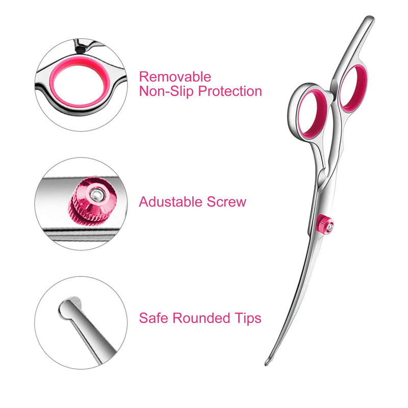 Kaket Dog Grooming Scissors, Pet Grooming Shears, Thinning Shears, Curved Scissors, Stainless Steel Pet Grooming Pink - PawsPlanet Australia