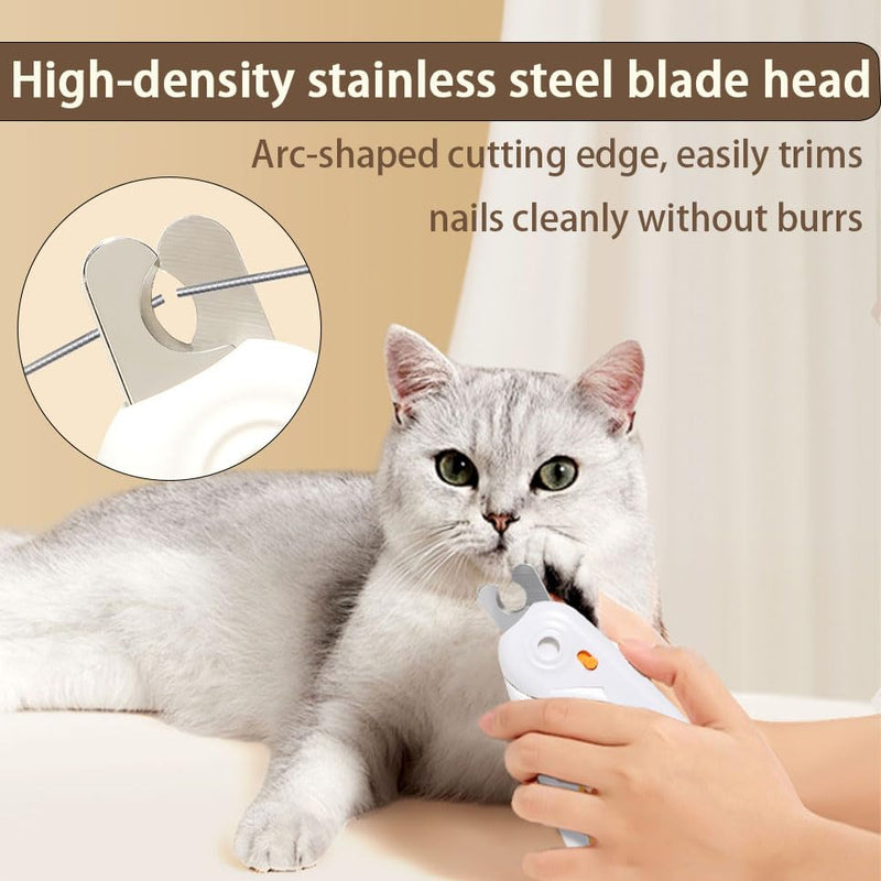 LED Dog Nail Clipper with Light, Illuminate Nails and Bloodline for Safe Trimming, with Nail File, Transparent Guard and Safety Lock, Suitable for Cats and Dogs-White White - PawsPlanet Australia