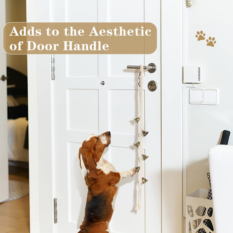 Dog Bell for Door Potty Training, Cotton Handwoven Dog Doorbell with 6 Extra Loud Bells for Dog Training, Adjustable Hanging Door Bell for Small Medium Large Dogs to Ring to Go Outside Antique - PawsPlanet Australia