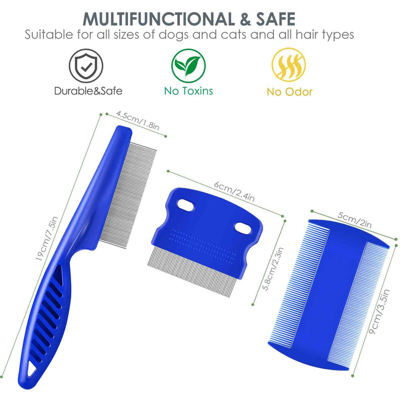 6 Pack Dog Grooming Comb, Pet Flea Lice Stainless Steel Cat Combs with Rounded Teeth, 2-in-1 Double Sided Professional Dogs Tear Stain Remover, Dematting Tool for Small, Medium & Large Pets