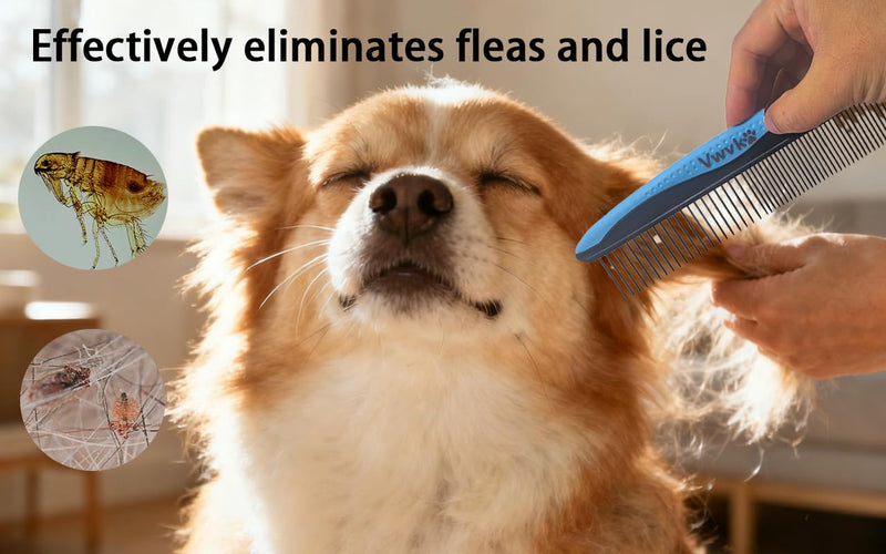 Pet Grooming Combo - Blue Deshedding Brush with Metal Comb, Professional Detangling & Dematting Tool for Long/Matted Fur on Cats and Dogs - PawsPlanet Australia