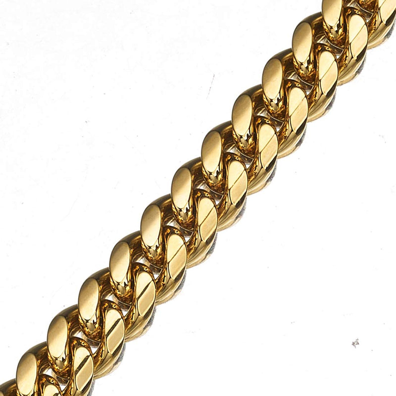 Strong Dog Chain Gold Leash Long 3FT 4FT 5FT 18K Stainless Steel 12mm Curb Cuban Link Dog Leash with Comfortable Genuine Leather Handle(Gold, 4FT) 18K Gold 4FT (48inches) - PawsPlanet Australia