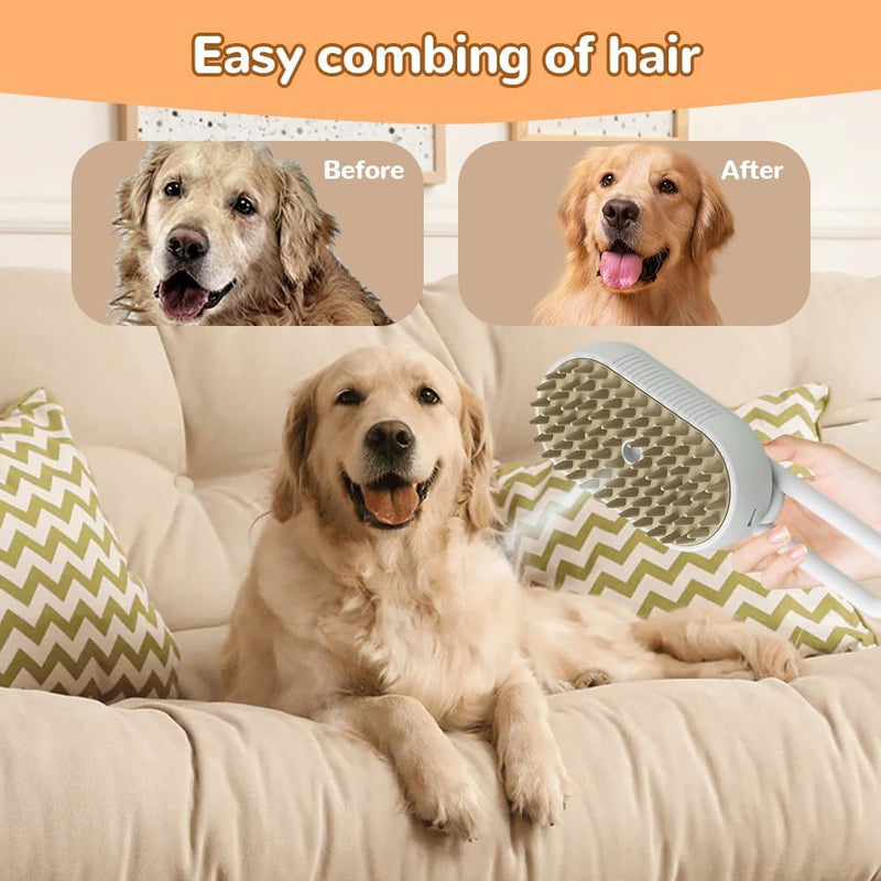 4 in 1 Cat Steam Brush Rechargeable pet spray comb Steam Brush for Cats and Dogs, Massage, Cleaning, Shedding & Combing Multifunctional Hair Removal Anti Static Grooming Tool for home (Beige) Beige - PawsPlanet Australia