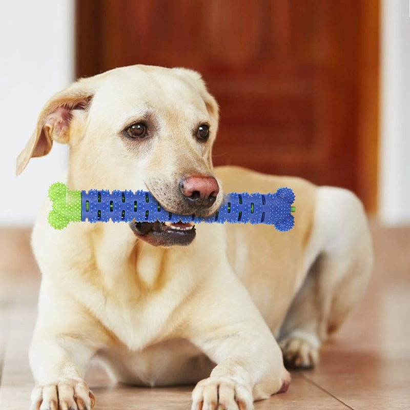 YOUTHINK Doggy Toothbrush Chew Toy, Silicone Dog Teeth Grinding Stick Bone Stick Teeth Cleaning for Small Medium Large Dogs (Blue Green)