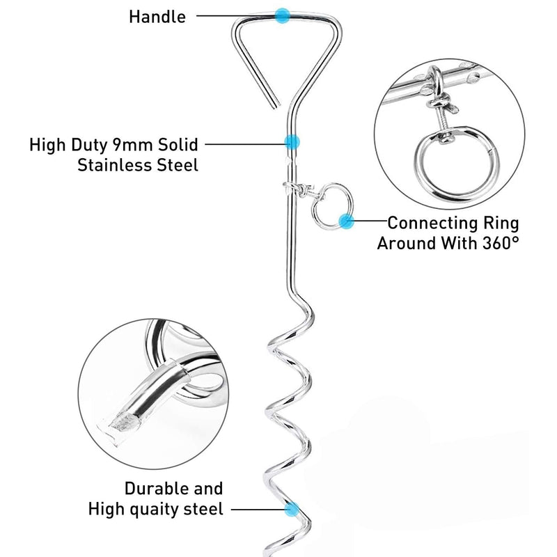 Evilplan Dog Tie Out Cable and Stake, 20ft Outside Dog Leash&Chain for Camping and Yard, 16'' Heavy Duty Anti Rust Spiral Stake for Medium-Large Dogs Up to 125 lbs (20FT, Blue) - PawsPlanet Australia