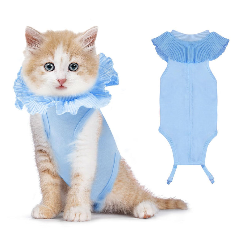 Cat Surgery Recovery Suit for Female Cat, Breathable Surgical Recovery Shirt for Abdominal Wounds Skin Diseases After Surgery, Soft Fabric Kitten Onesie, E-Collar Alternative for Cats, S Blue Small