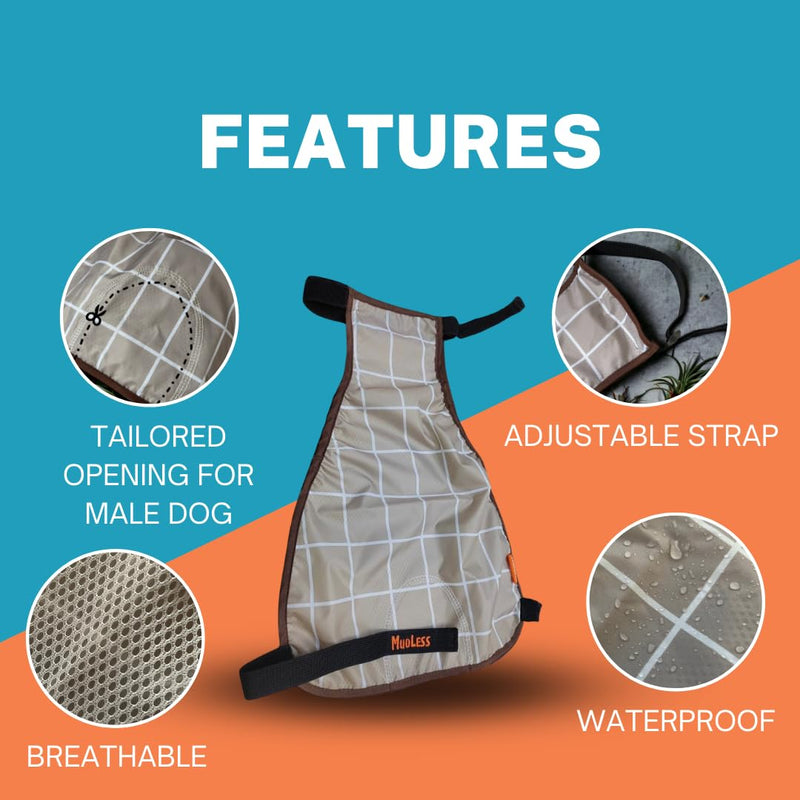 Waterproof Pet Dog Belly Vest Jacket Cover, Lightweight Breathable Outdoor Indoor - Clean & Dry in Rain Snow Mud (Grey Grid, L) Grey Grid Large - PawsPlanet Australia