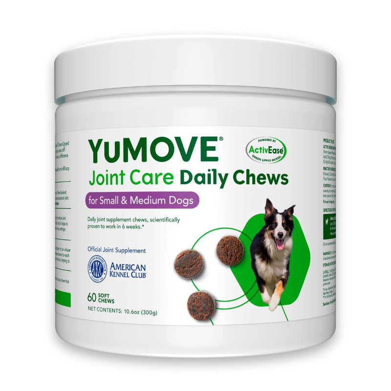 YuMOVE Daily Chews | Hip and Joint Supplement for Small & Medium Dogs with Glucosamine, Hyaluronic Acid, Green Lipped Mussel | 60 Chews - 1 Month's Supply