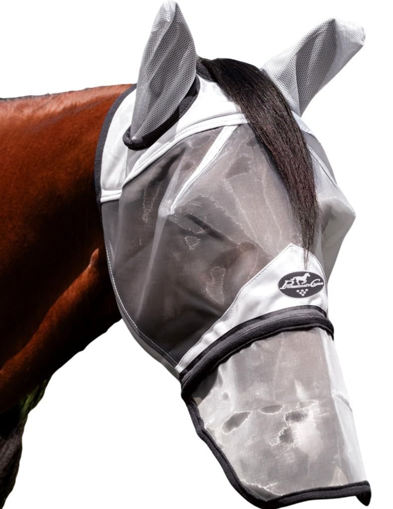 Professional's Choice Fly Screen Mask with Nose Cover | UV Protective Lightweight mesh | Breathable and Soft Ear coverings | Forelock Hole for Added Security and Comfort | Cob Size | Gray