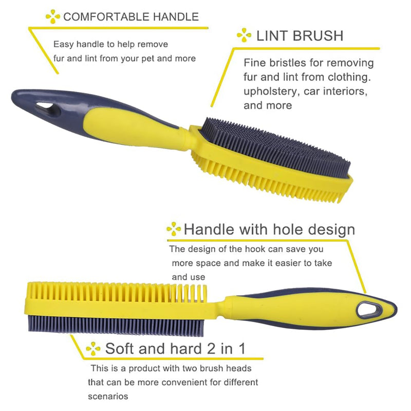 Rubber Pet Hair Removal Brush, Dogs Cats Hair Lint Remover Tool Massage Bath Comb Brush for Cleaning and Grooming (Yellow) Yellow - PawsPlanet Australia