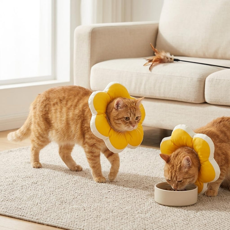 Soft Cat Collar, Cat Dog Collar, Surgery After Leak Protection Collar, Soft Adjustable Flowers Cat Collar, for Small Dogs, Gato Rabbit, Recovery Neck Protective Collar, Cat Collar (Size S, Yellow)