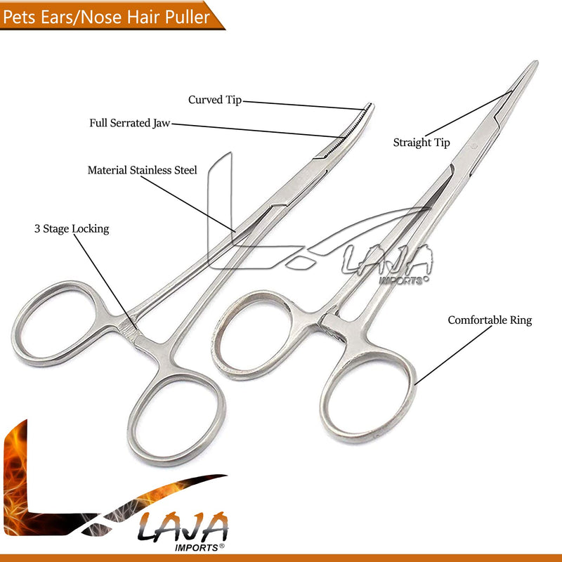 Pet Hemostat Forceps, Stainless Steel Ear Scissors For Dog And Cat, Ear Hair Clamp Scissors Tools, Straight And Bent, 5-Inch for Educational Use - PawsPlanet Australia