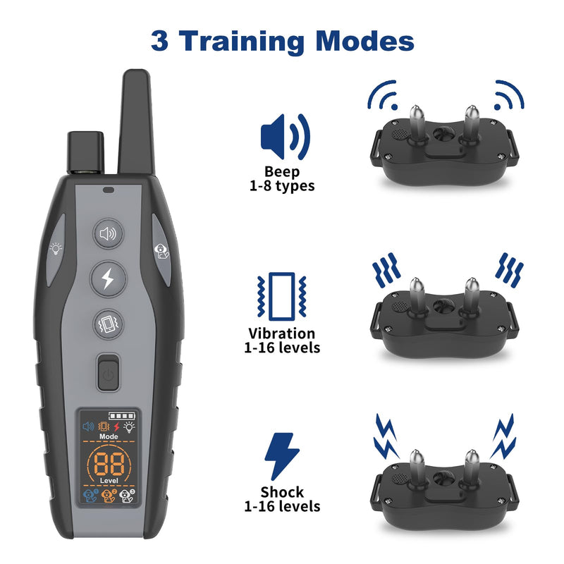 Dog Training Collar with Remote Color Screen - 3300 FT Remote Control Range, Dog Shock Collar with 3 Training Modes, 2 Rechargeable Waterproof ECollar for Dogs Training 15-125LBS Grey 2 Pack - PawsPlanet Australia