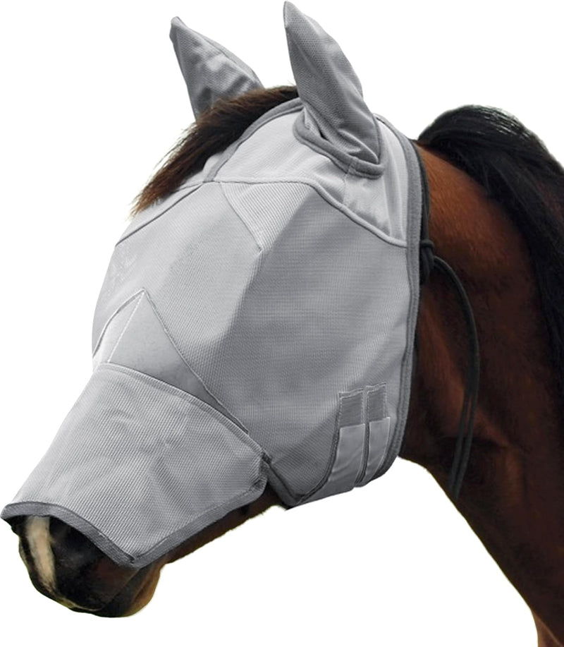 Horse Fly Mask, Elasticity Fly Mask with Ears and Long Nose UV Protection for Horse, Grey (Plus) Grey with Ears + Long Nose - PawsPlanet Australia