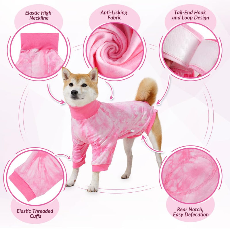 SlowTon Recovery Suit for Dogs - Soft Dog Surgery Suit for Female Male Dogs, Breathable Dog Surgical Recovery Suit After Spayed & Neuter Prevent Licking Onesie E-Collar & Cone Alternative (Pink, XL) XL (Back: 22.8-26", Weight: 57.3-70.6 LB) Pink Tie Dye