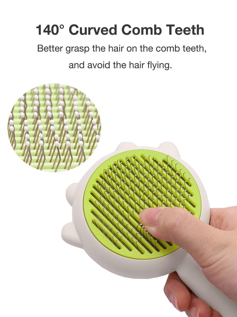 Cat Brush, Gemnbo Cat Brush with Release Button, Dog Brush for Shedding Self Cleaning with 140° Bent Curved Massage Needles, Pet Grooming Kit for Cats and Dogs Green - PawsPlanet Australia