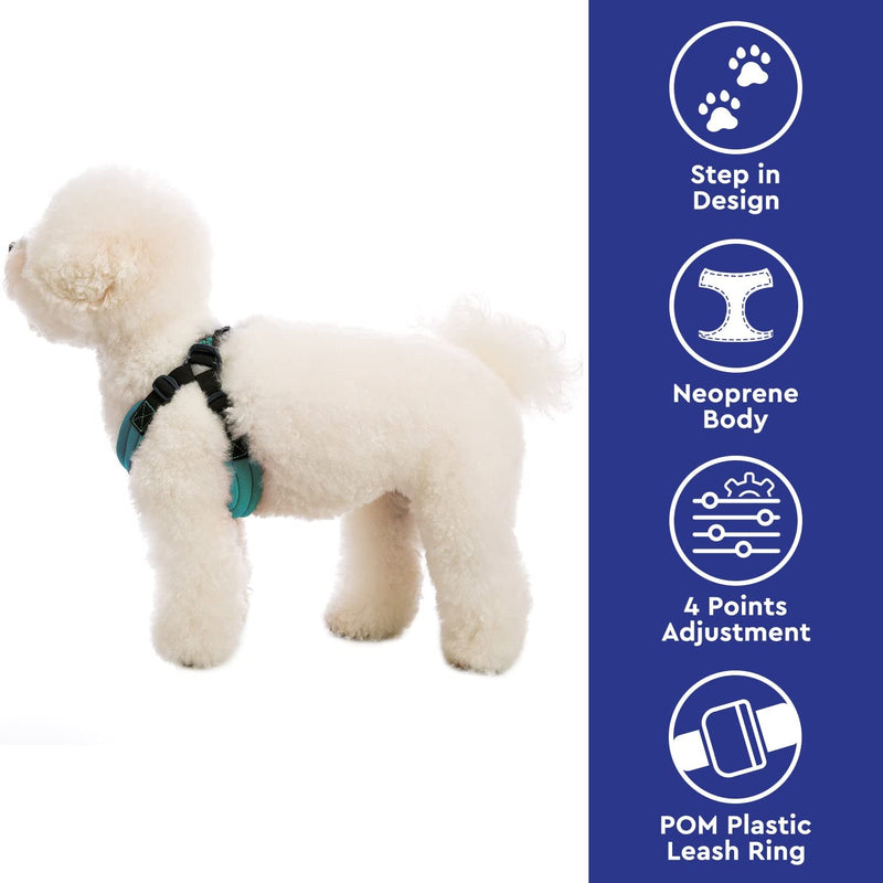Gooby Escape Free Sport Harness - No Choke Step-in Patented Neoprene Small Dog Harness with Four-Point Adjustment - On The Go Dog Harness for Medium Dogs No Pull and Small Dogs for Everyday Use Small chest (12.5-18.75") Turquoise - PawsPlanet Australia