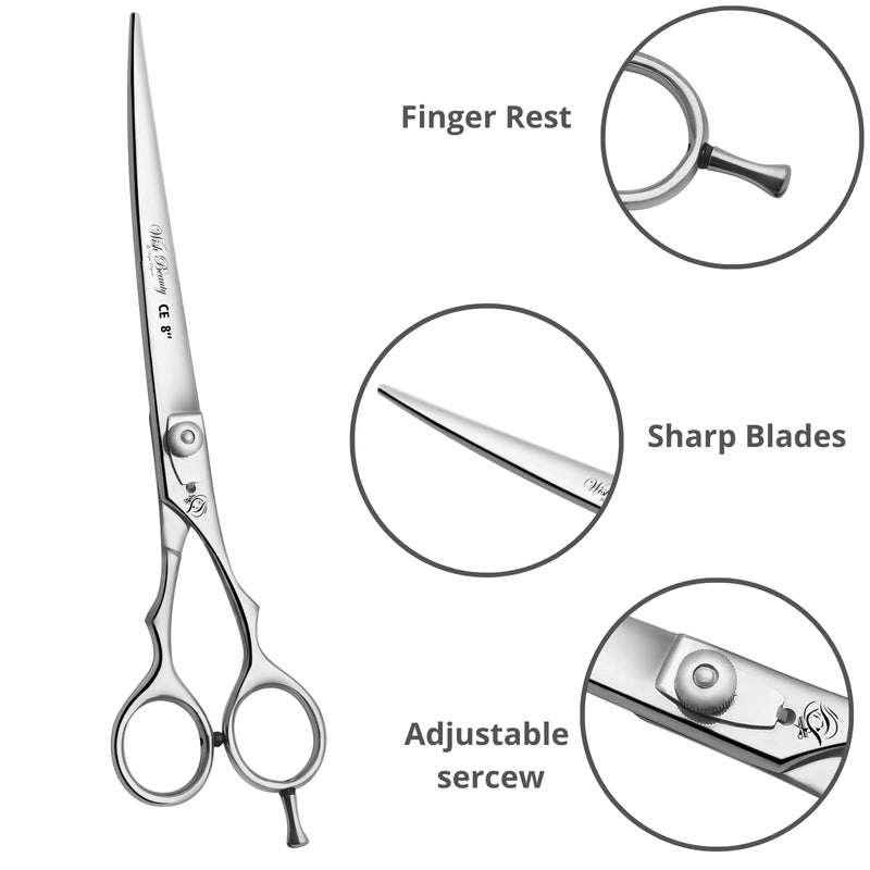 wishbeauty 8'' inches Pet Grooming Shears, Dog Grooming Scissor | Pet Trimming - Straight White Dotted Finger Grip 8''