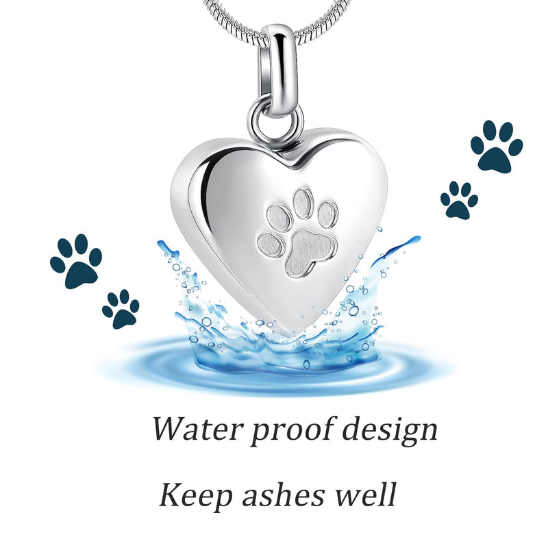 Pet Cremation Jewelry for Ashes Pendant Paw Print Pet Heart Urn Necklace Memorial Keepsake Jewelry for Pet/Dog's/Cat's Ashes Heart-Silver