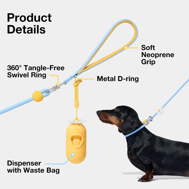 VETRESKA Tangle-Free Dog Leash, 6FT Rope Leash for Small Medium Dogs, Explosion-Proof, Shockproof Handle Dog Leashes for Walking, No Pull Leashes with Bag Dispenser, 2 in 1 Walk Kit (Daisy) Daisy Blue