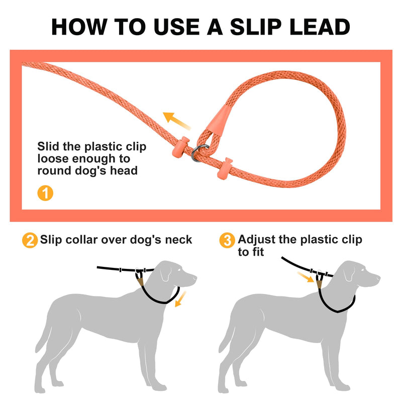 Lynxking Dog Leash Slip Lead Reflective Breathable Rope Comfortable Strong No Pull Slip On Pet Training Lead for Dogs Small 3/8 inch x 6ft Orange - PawsPlanet Australia