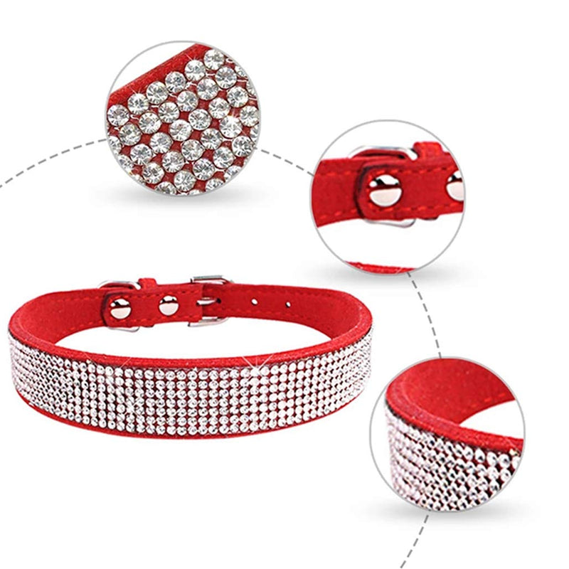 Rhinestone Dog Collar, Cute Dazzling Sparkling Soft Suede Leather Dog Cat Rhinestone Collar Crystal Diamond Pet Dog Puppy Collar M ColorRed - PawsPlanet Australia