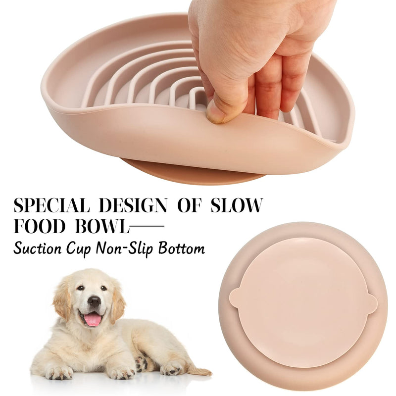 kathson Dog Slow Feeder Bowl, Silicone Dog Bowl Slow Feeder for Dry Wet Food Slow Feeding Puzzle Bowl for Dogs&Cats Anti-Gulping Stop Bloat Preventing Choking Dishwasher Safe Pink