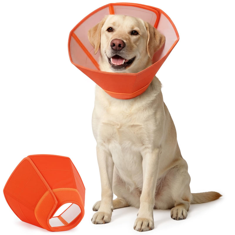 Soft Dog Collar for Large Dogs Comfortable Lightweight Elizabethan Collar Healing, Adjustable Anti-Licking Protection Guard for Wound Care, Spay, Neuter, Orange, Size XL X-Large(Depth: 11.81")