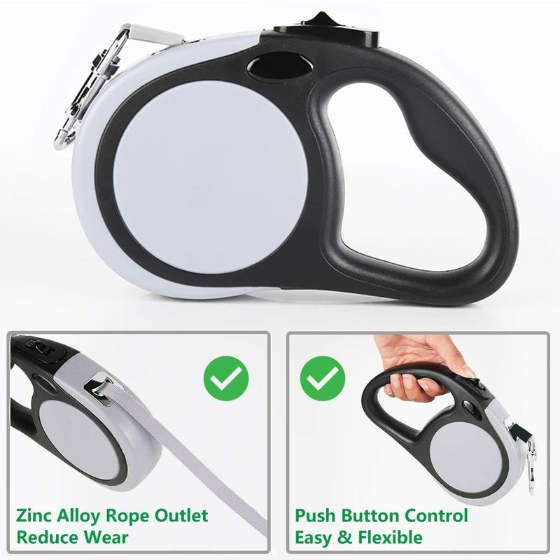 Dual Retractable Dog Leash for 2 Large Dogs (Up to 110 Lbs Each) - Double Headed 16 ft Extendable Pet Leash with Poop Bags, Non Slip Grip - One Button Break & Lock, 360 Tangle-Free (Gray, Large) Gray - PawsPlanet Australia